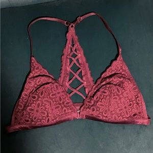 VS burgundy front close racerback bralette